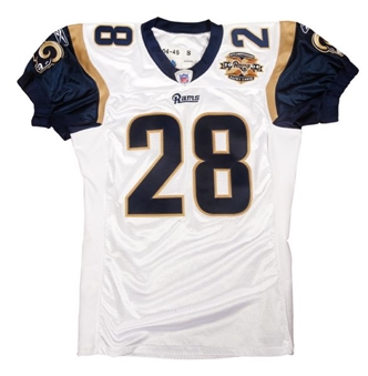 2004 Marshall Faulk Game Worn St.Louis Rams Road Jersey With Several Team Repairs